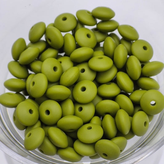 Olive Lentil 12mm*7mm Solid Silicone Beads