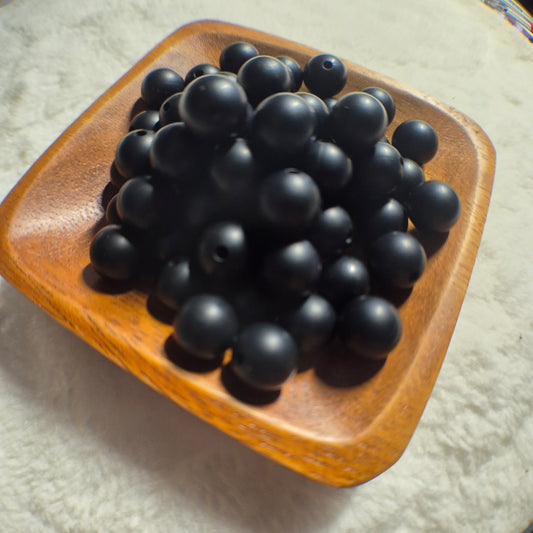 Black 12mm Solid Silicone Beads