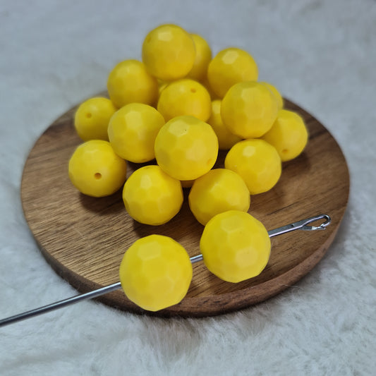 Lemon Yellow Faceted Orb 16mm Silicone Beads
