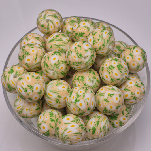 Dallop of Daisies 19mm Print Silicone Bead