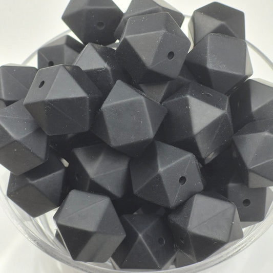 Black 17mm Hexagon Solid Silicone Beads