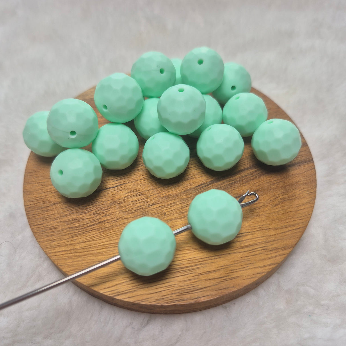 Mint Faceted Orb 16mm Silicone Beads