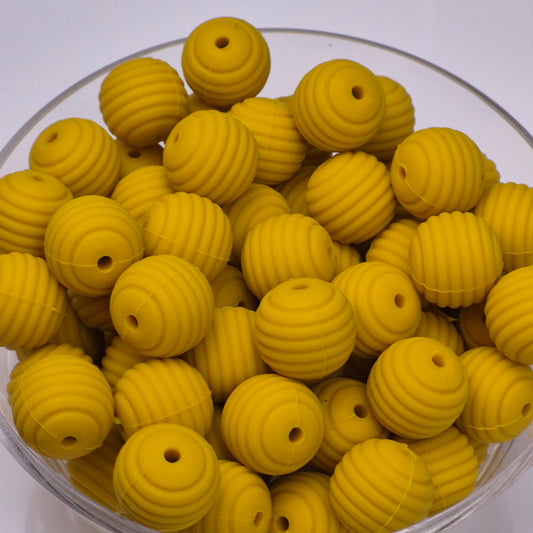 Mustard Honeycomb 15mm Silicone Bead