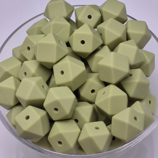 Sage 14mm Hexagon Solid Silicone Beads