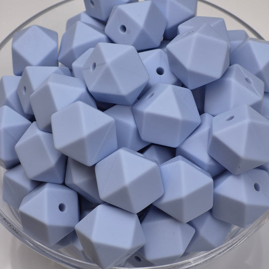 Whispering Blue 14mm Hexagon Solid Silicone Beads