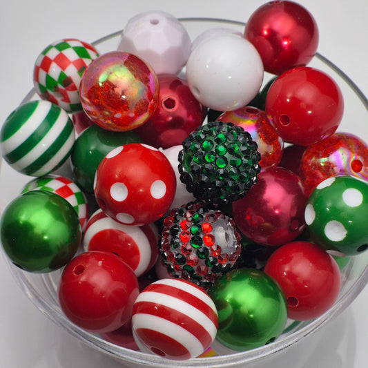 Checkers and Dots Holly Jolly Acrylic Mixed Bead Scoop 19mm Bundle