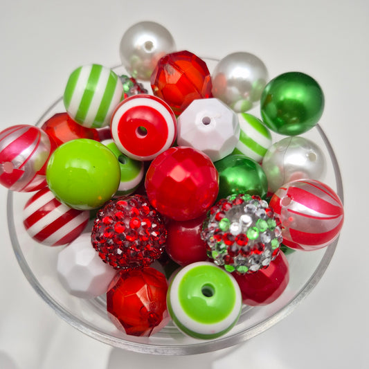 Swirls and Grinch Green Holly Jolly Acrylic Mixed Bead Scoop 19mm Bundle