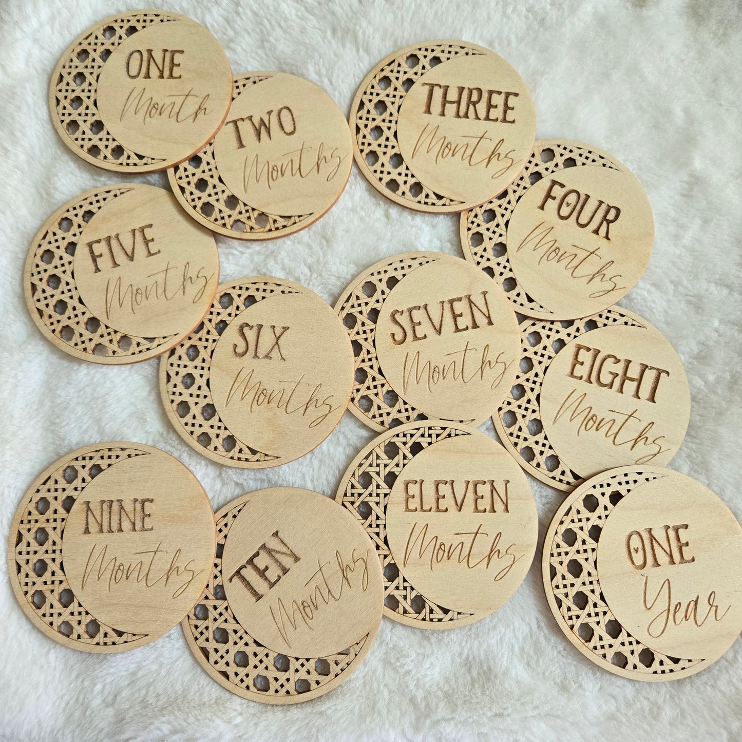 Cane Weave Moon Baby Milestone Markers - A Celestial Celebration of Milestones