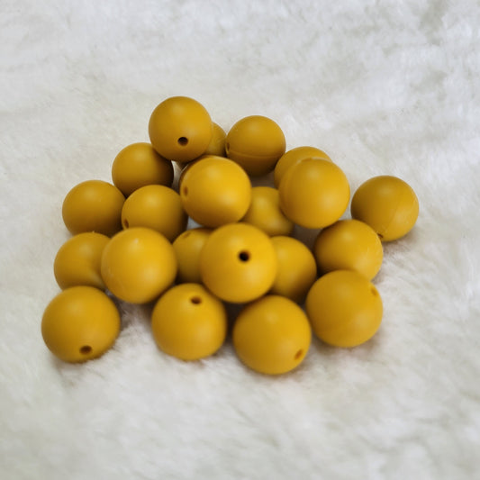 Mustard Yellow 15mm Solid Silicone Bead