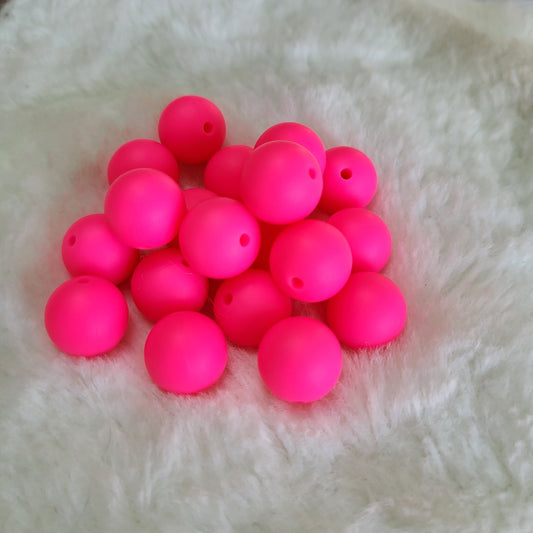 Hot Pink 15mm Solid Silicone Beads