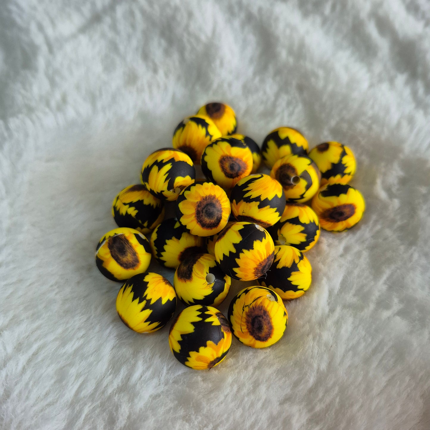 Sunflowers on Black Base 15mm Silicone Bead