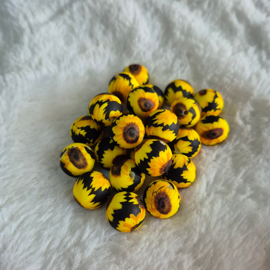 Sunflowers on Black Base 15mm Silicone Bead