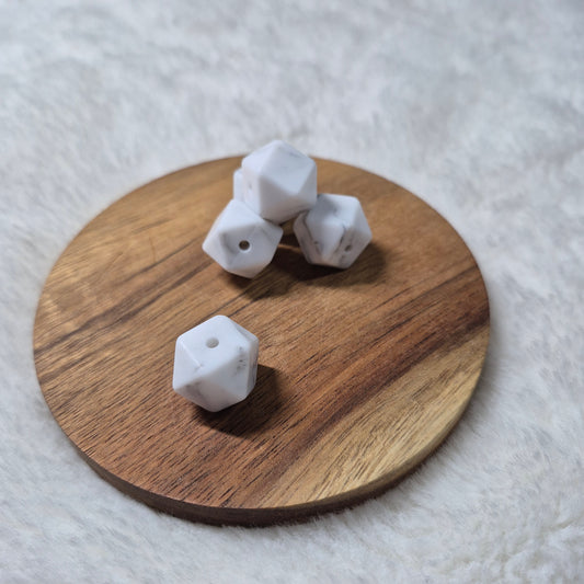 White Marble 14mm Hexagon Solid Silicone Beads