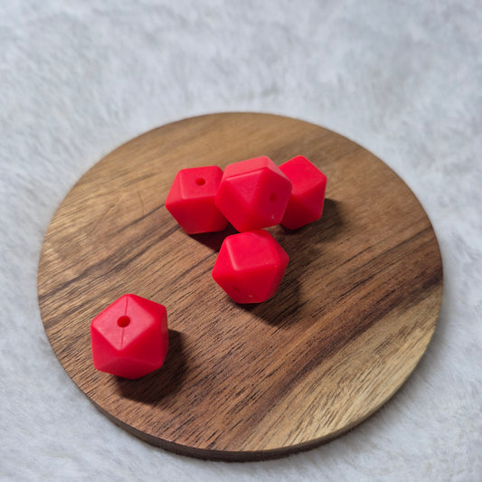 Scarlet Red 14mm Hexagon Solid Silicone Beads