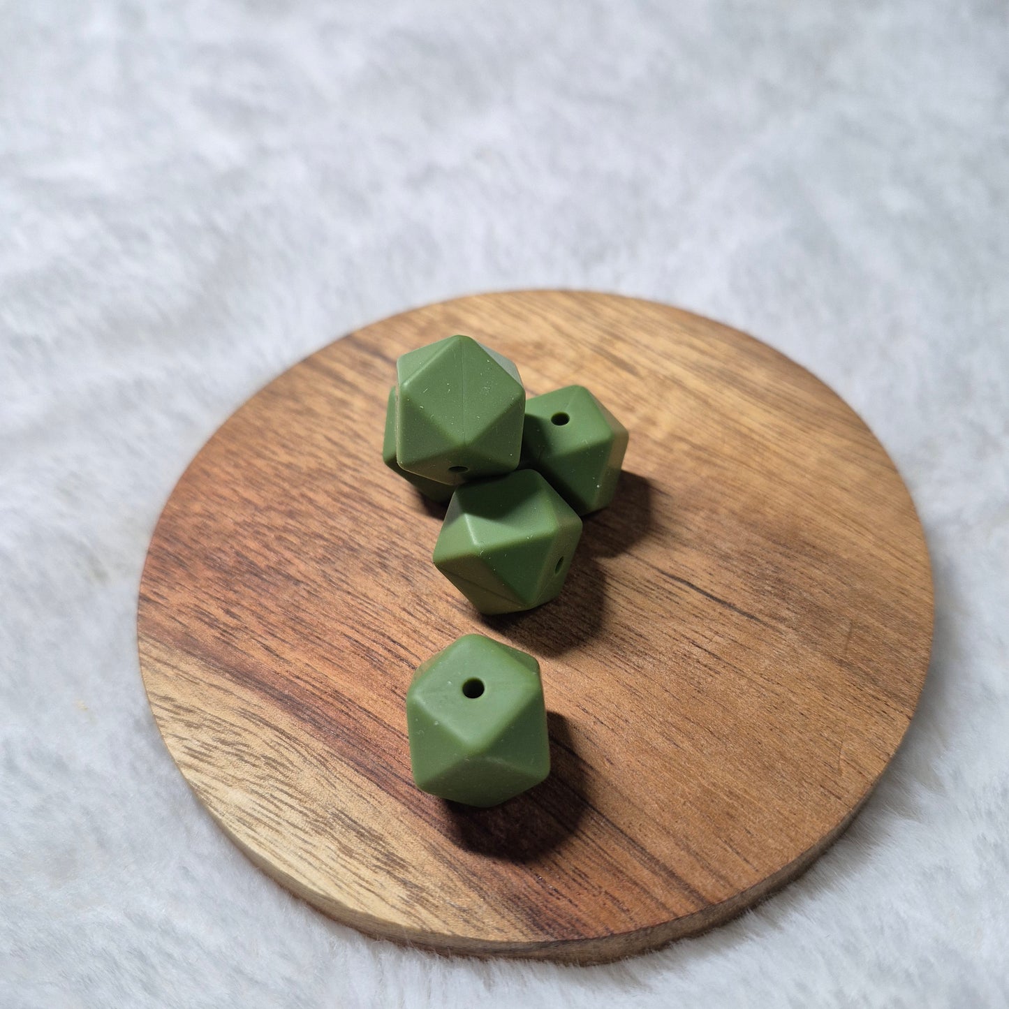 Green Bean 14mm Hexagon Solid Silicone Beads