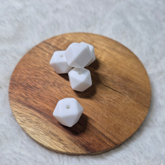 White 14mm Hexagon Solid Silicone Beads