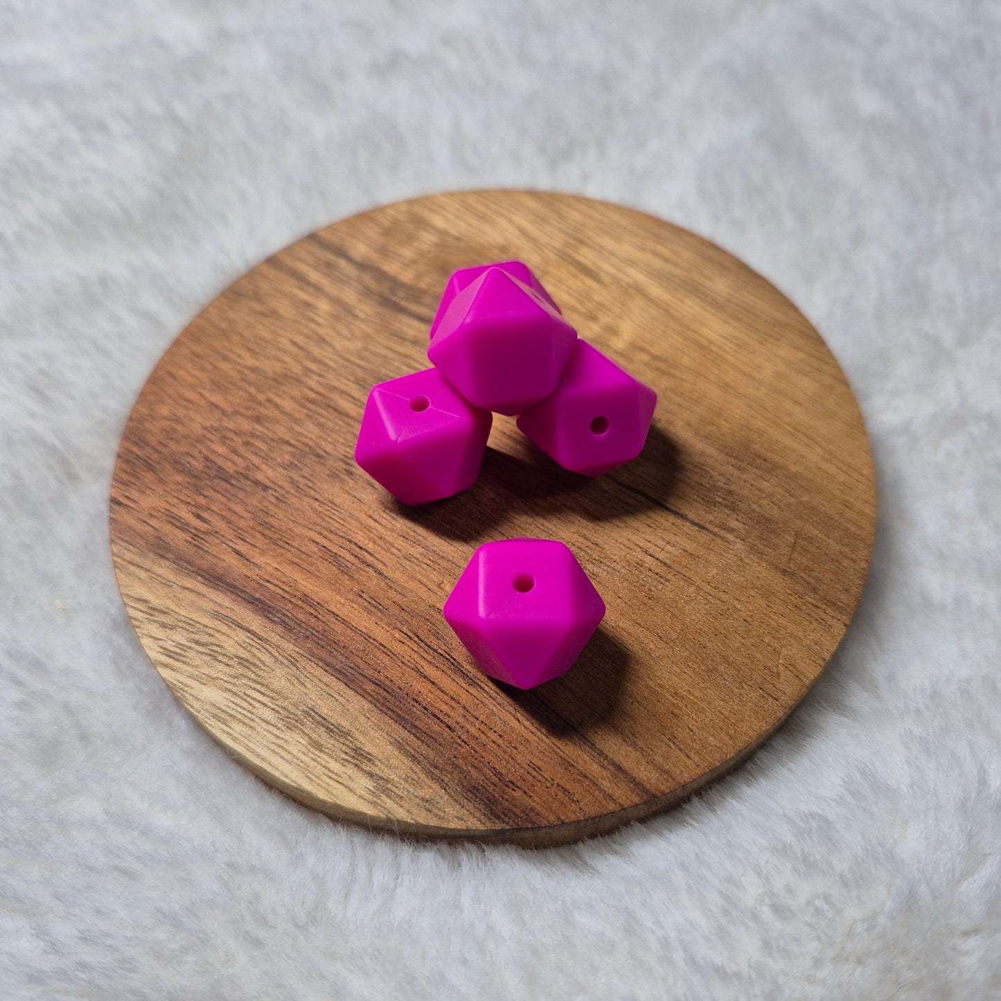 Magenta 14mm Hexagon Solid Silicone Beads