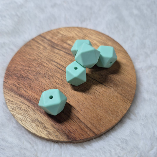 Mint 14mm Hexagon Solid Silicone Beads