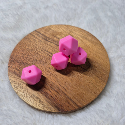 Bright Pink 14mm Hexagon Solid Silicone Beads