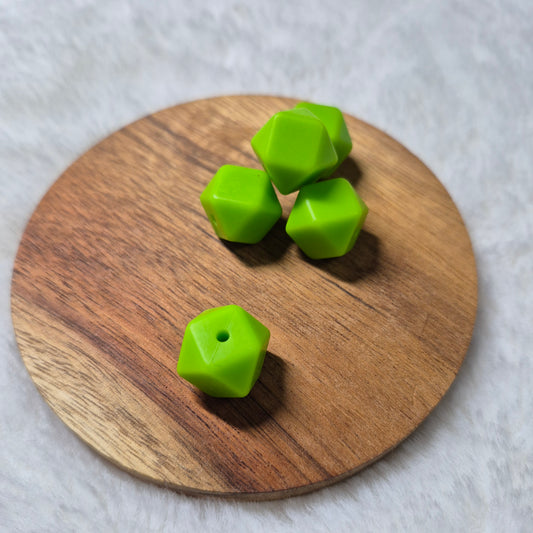 Lime Green 14mm Hexagon Solid Silicone Beads