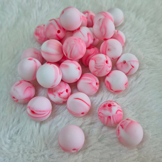 Peppermint Marble 15mm Solid Silicone Bead