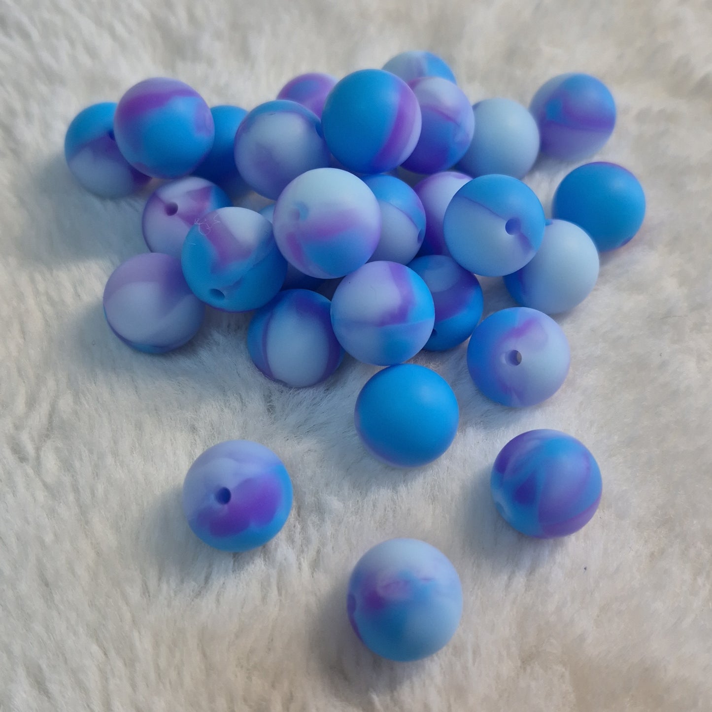 Purple Sky Marble 15mm Solid Silicone Bead