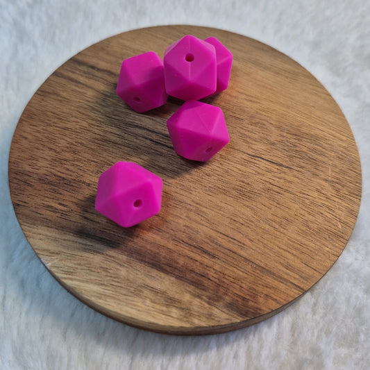 Magenta 14mm Hexagon Solid Silicone Beads