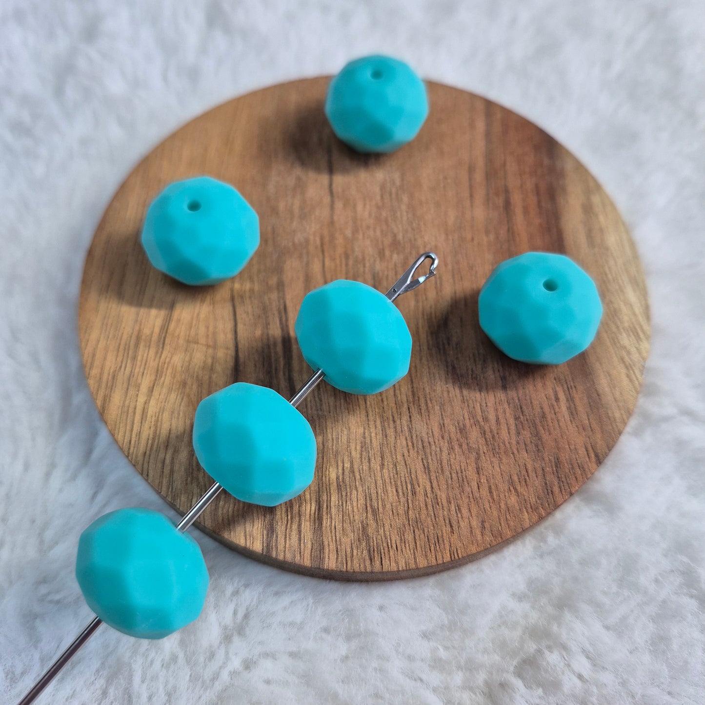 Teal Faceted Geo Silicone Beads