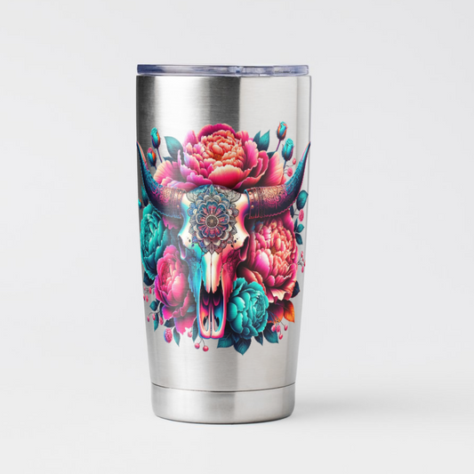 Bull Skull and Bright Peonies Decal