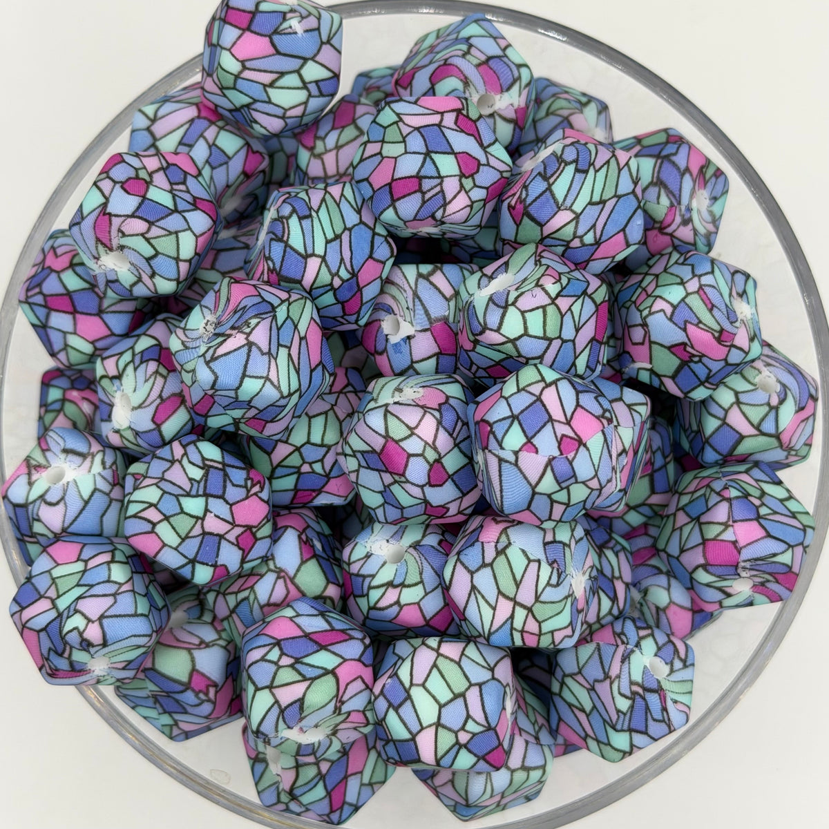 Enchanted Glass 14mm Hexagon Printed Silicone Bead