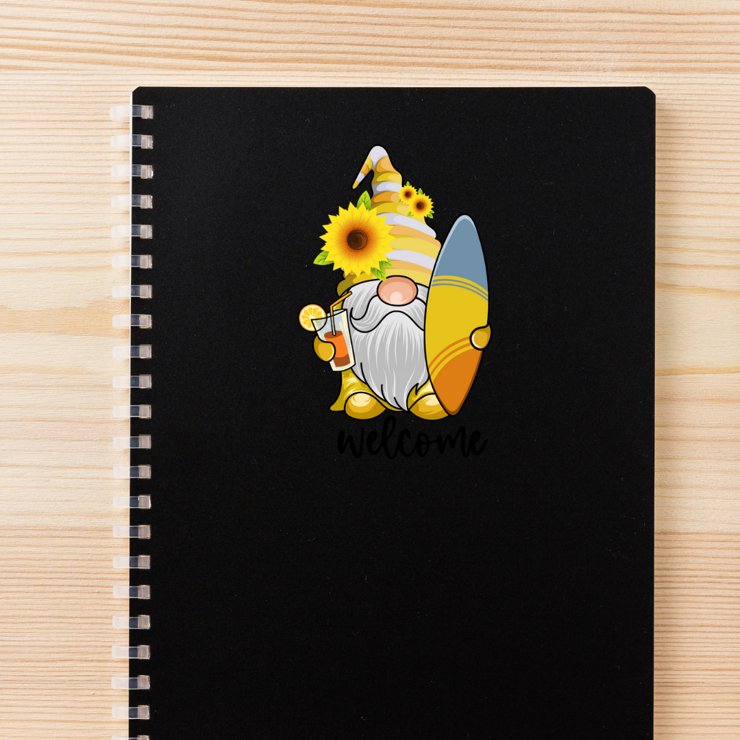 Surfing Sunflower Gnome Decals