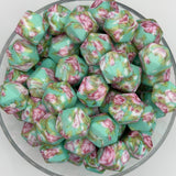 Mint Roses 14mm Hexagon Printed Silicone Bead