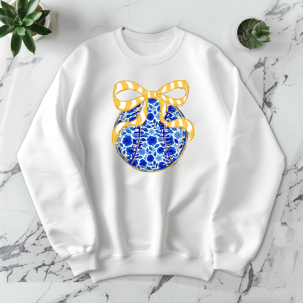 Blue Floral Baseball/Softball -DTF Transfer Print