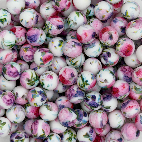 Cottage Garden 9mm Print Silicone Bead