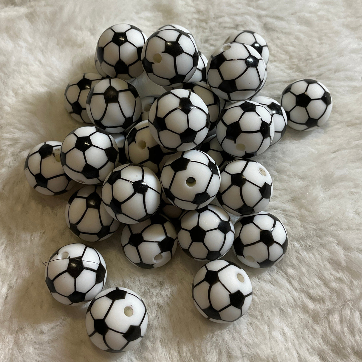 Soccer Ball Print 15mm Silicone Bead