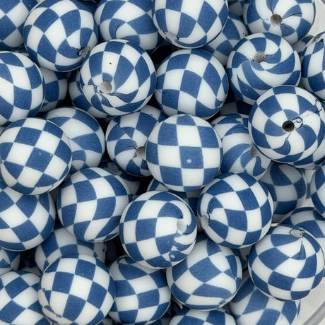 Blueberry Checkmate 15mm Silicone Bead