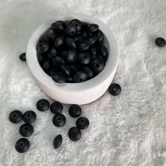 Black Lentil 12*7mm Solid Silicone Beads