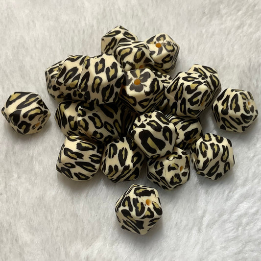 Animal Print 14mm Hexagon Solid Silicone Beads