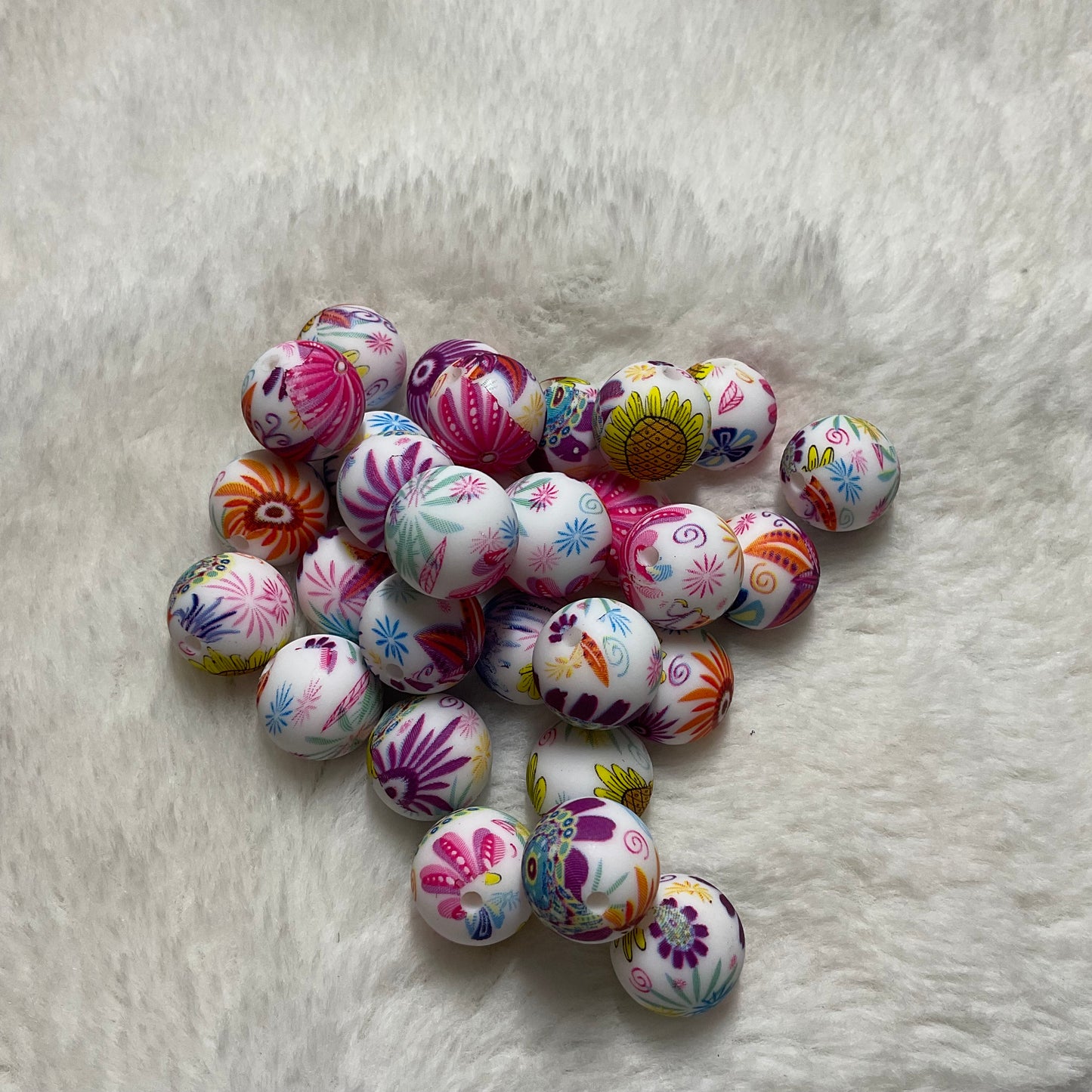 Summer Meadow Print 15mm Silicone Bead