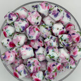 Cottage Garden 14mm Hexagon Printed Silicone Bead