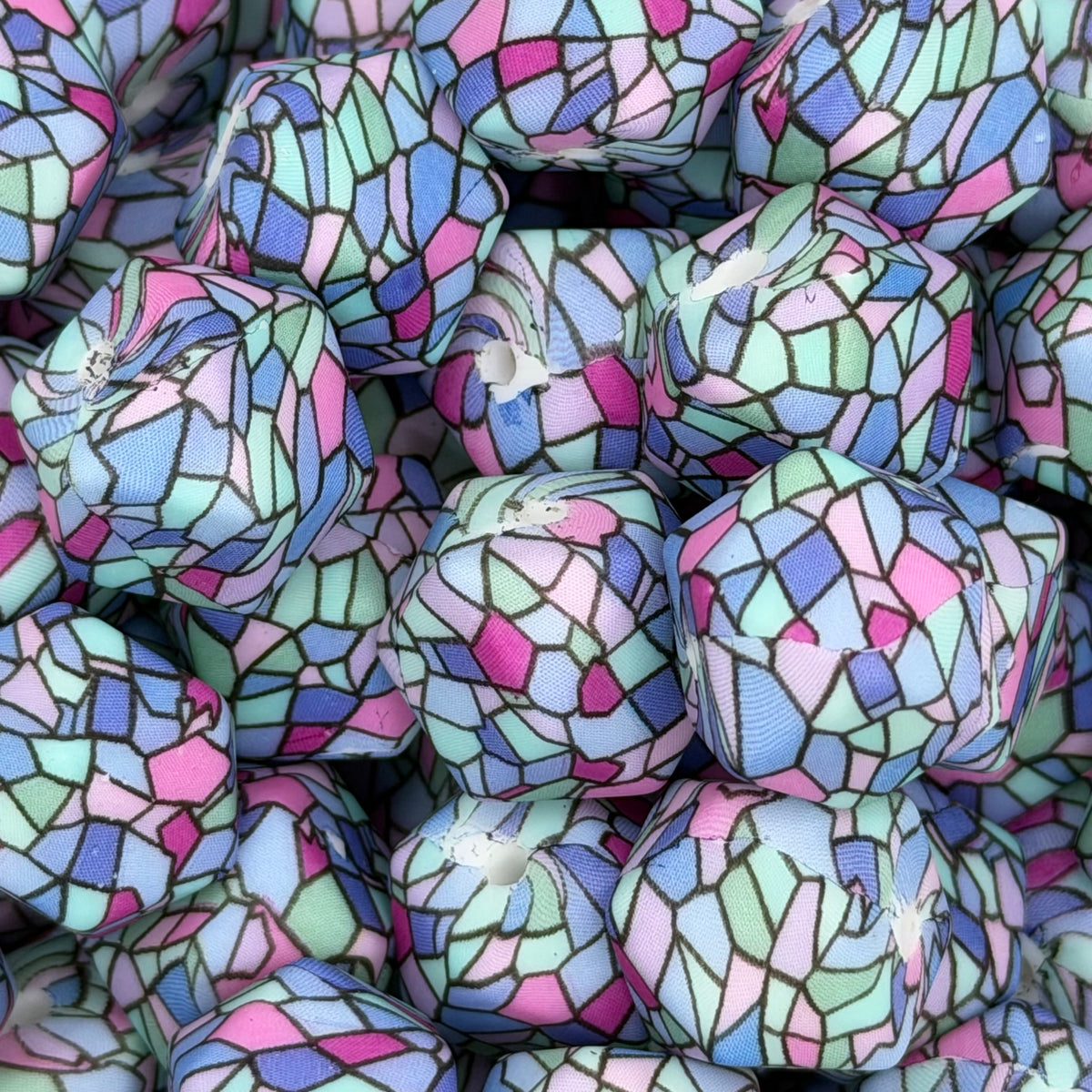 Enchanted Glass 14mm Hexagon Printed Silicone Bead