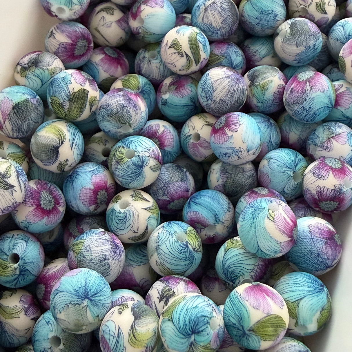 Whimsical Petals 9mm Print Silicone Bead