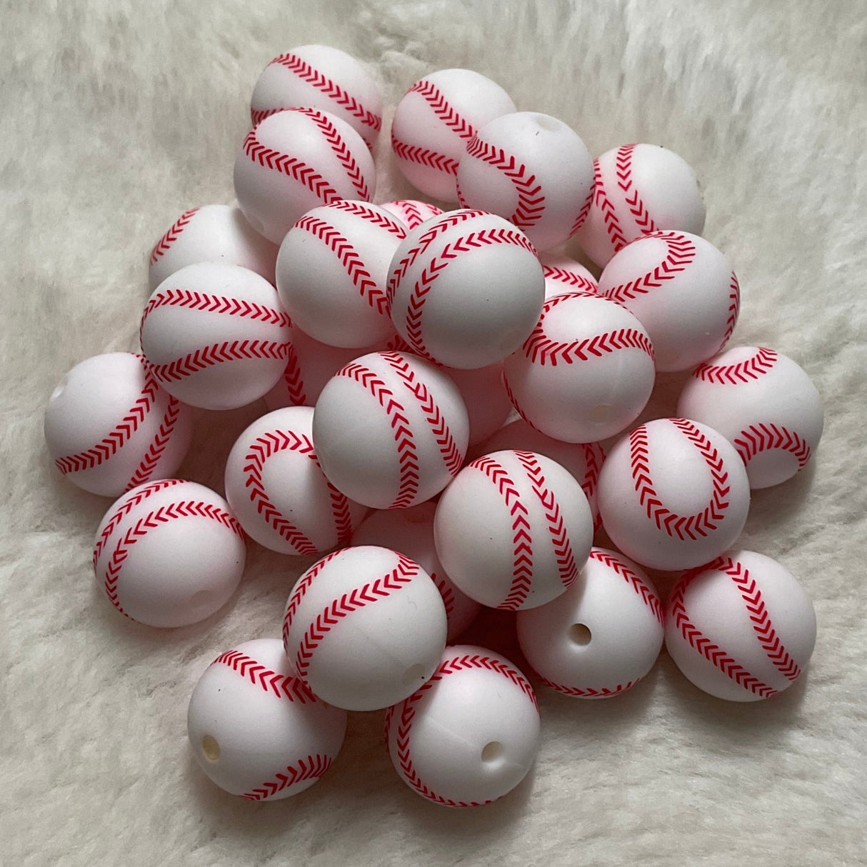 Baseball Print 15mm Silicone Bead