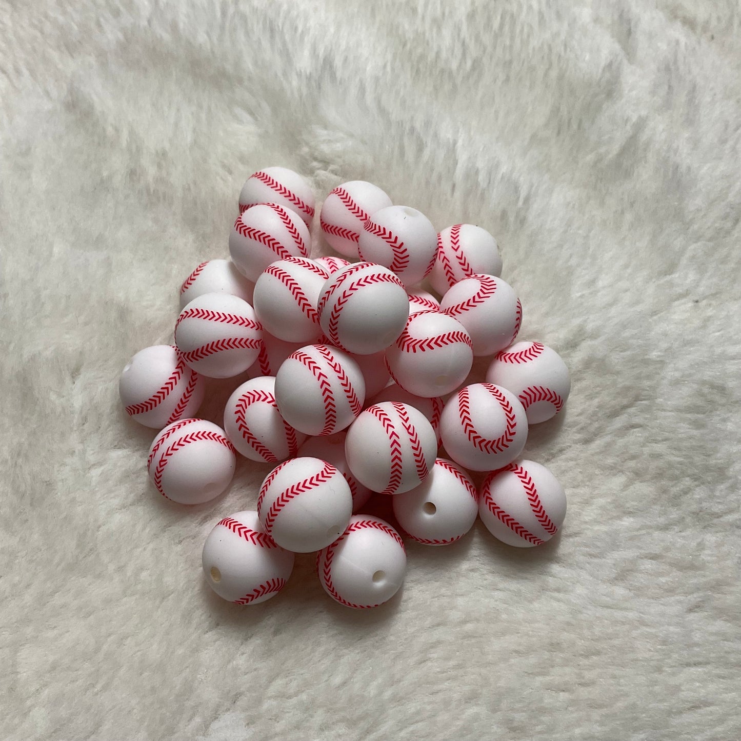 Baseball Print 15mm Silicone Bead