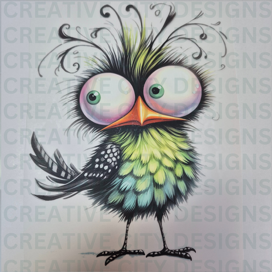 Crazy Blue/Green Bird - DTF Transfer Print