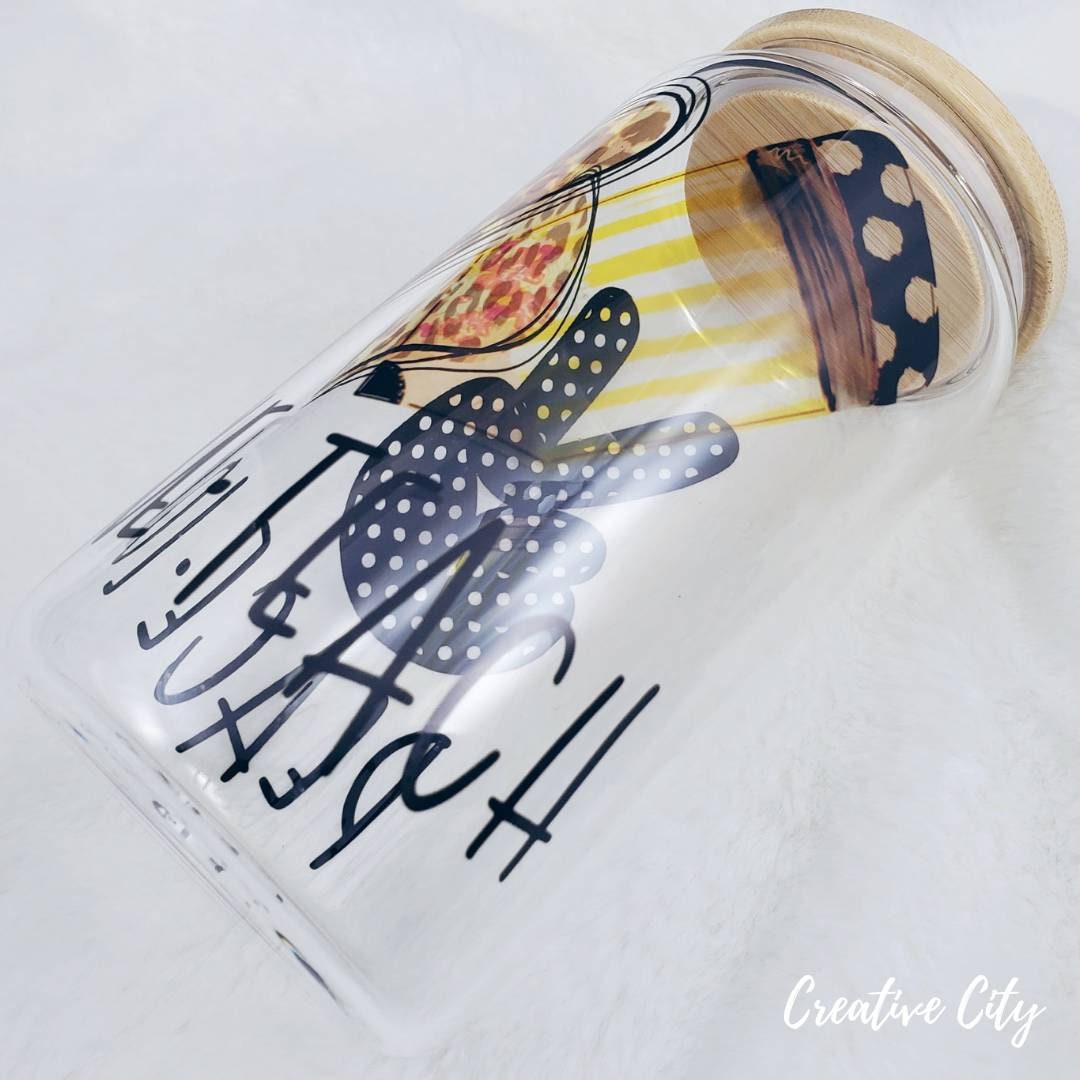 Peace•Love•Teach: 16oz glass sublimated tumbler