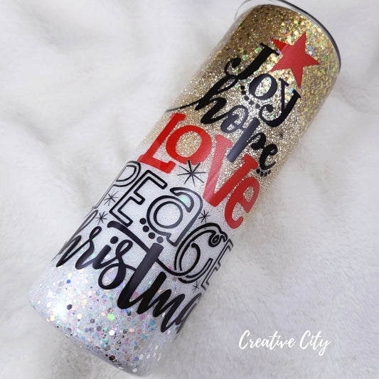 White and gold holiday 20oz glitter epoxy tumbler