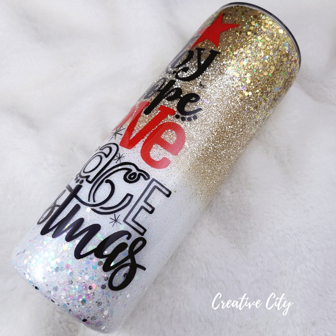 White and gold holiday 20oz glitter epoxy tumbler