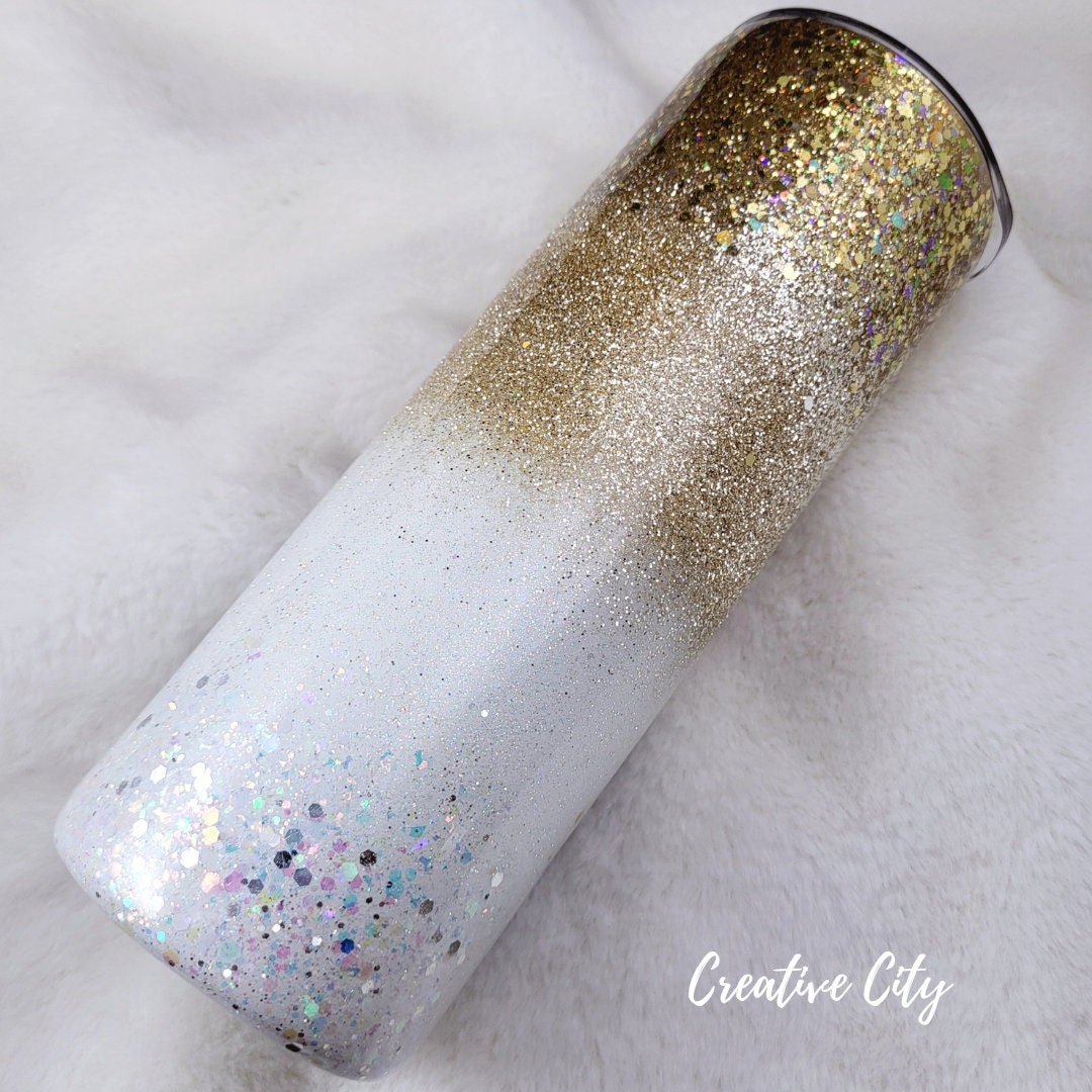 White and gold holiday 20oz glitter epoxy tumbler