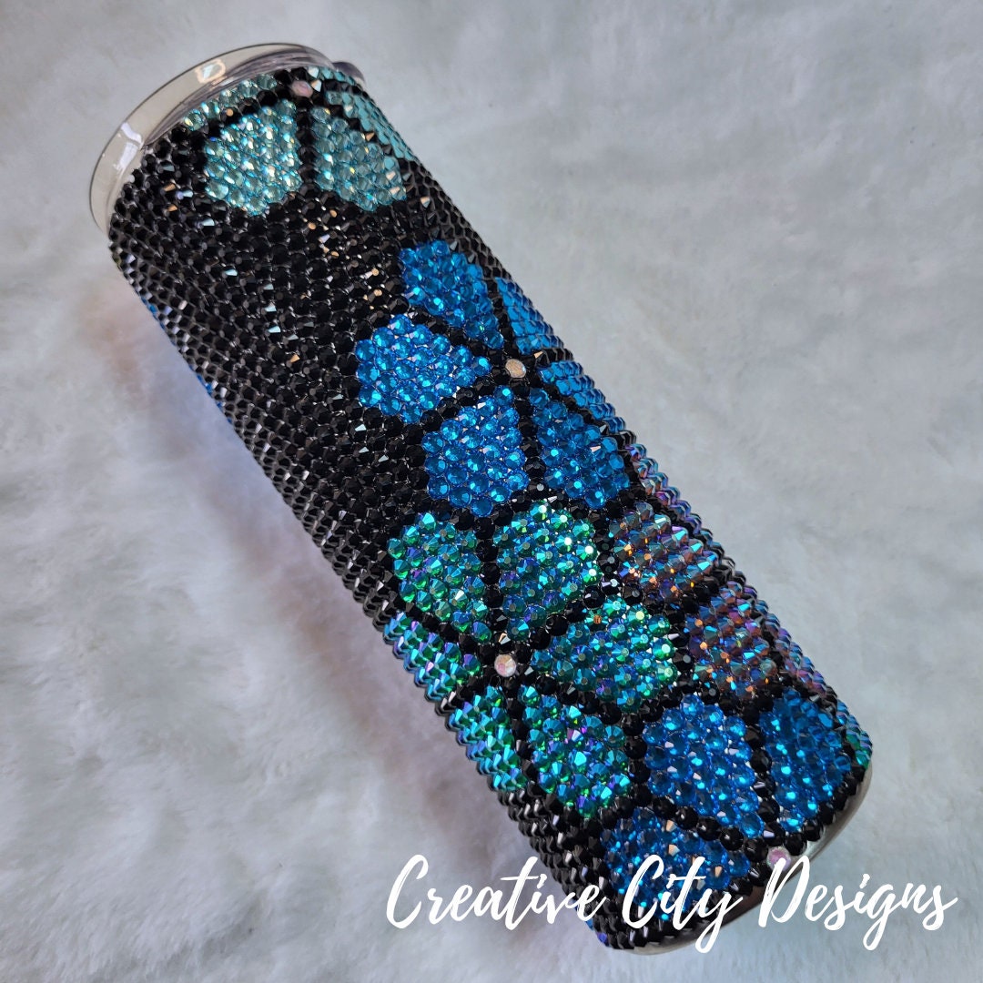 Midnight Blossom Glass Rhinestone Tumbler - 20oz